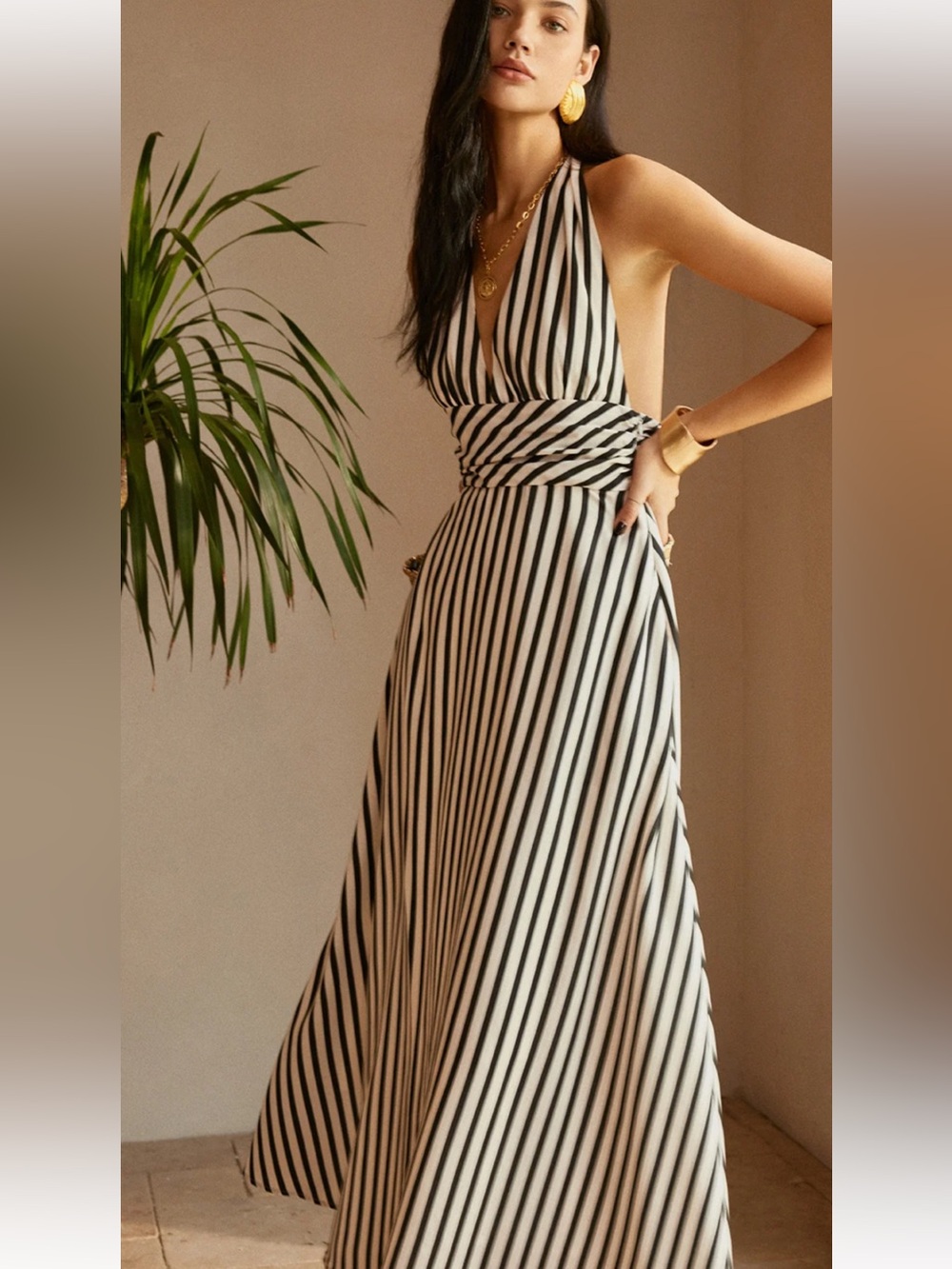 Commense Stripe Backless Pockets Dress